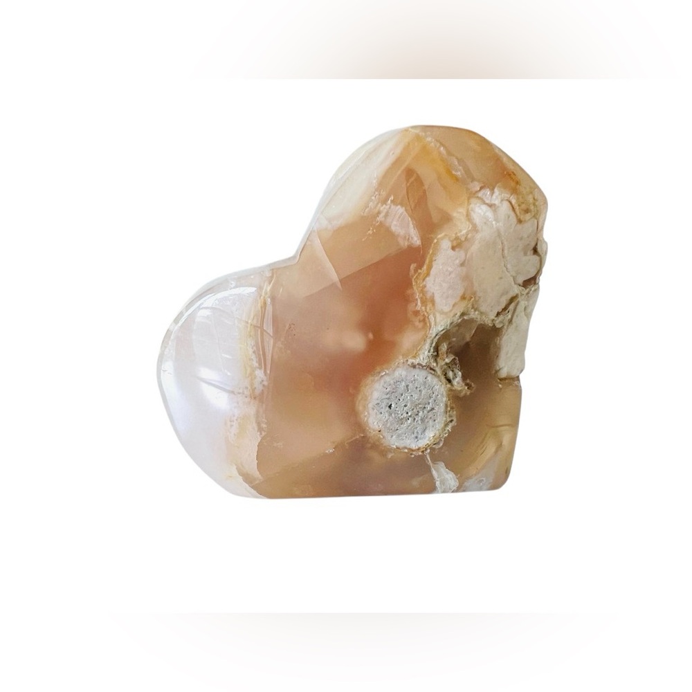 Flower Agate Stone - Hand Carved, Heart Shaped